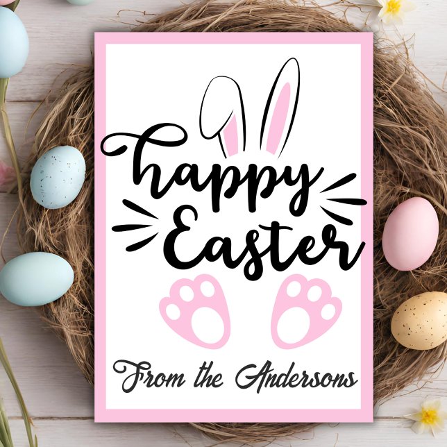 Anpassningsbarna Cute Black och Rosa Bunny Glad på Helgkort (Cute Black and Pink Bunny Happy Easter Custom Holiday Card)
