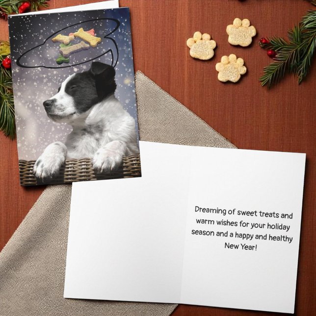 Anpassningsbarna Cute Black White Puppy Dreams Hun Helgkort (cover and inside template Christmas card)