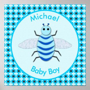 Anpassningsbarna Cute Blue Pojke Bee Poster