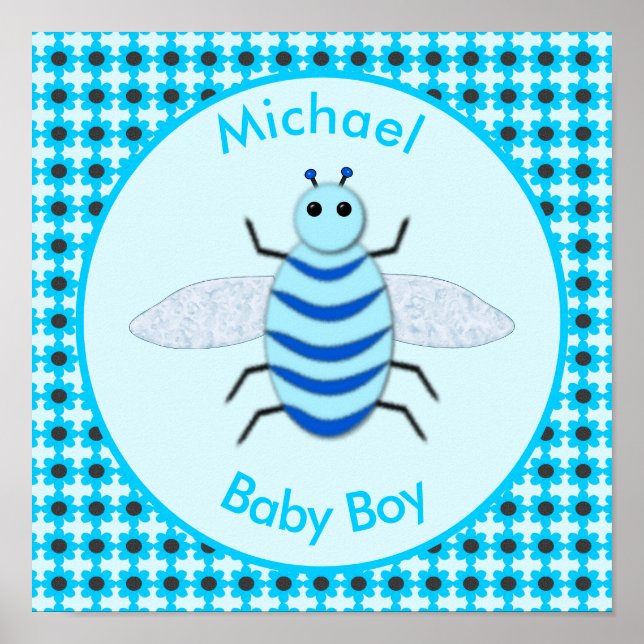 Anpassningsbarna Cute Blue Pojke Bee Poster (Framsidan)