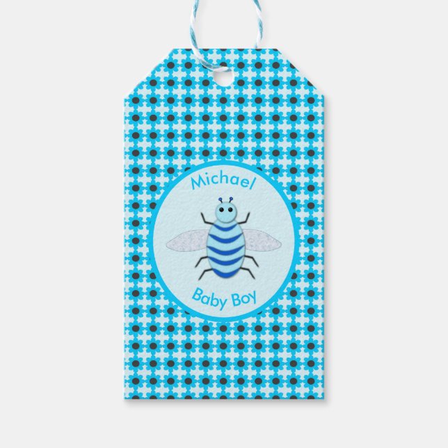 Anpassningsbarna Cute Blue Pojke Bee Presentetikett (Framsidan)