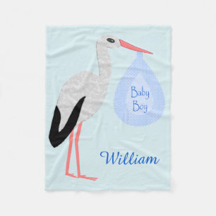Anpassningsbarna Cute Blue Pojke Stork Fleecefilt