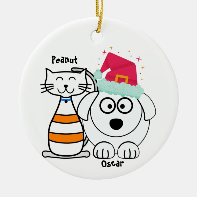 Anpassningsbarna Cute Cat och Hund jul Julgransprydnad Keramik (Framsidan)