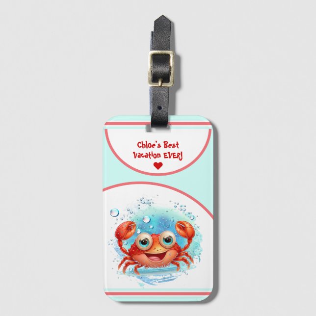 Anpassningsbarna Cute Crab Summer Vacation Girl Gi Bagagebricka (Framsida vertikal)