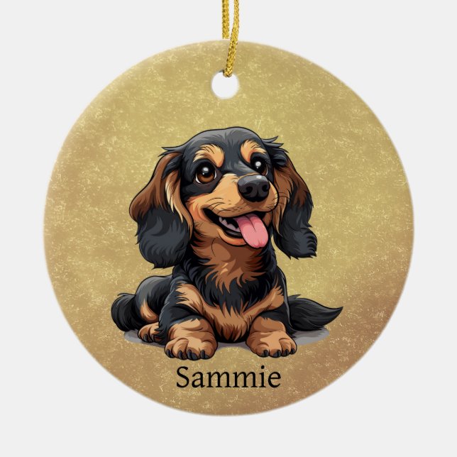 Anpassningsbarna Cute Dachshund Puppy Hund Ornamen Julgransprydnad Keramik (Framsidan)