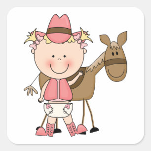 Anpassningsbarna Cute Flicka & Horse Pony Western Fyrkantigt Klistermärke