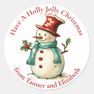 Anpassningsbarna Cute Holly Jolly Snögubbe, jul Runt Klistermärke