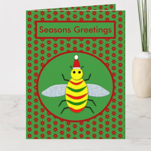 Anpassningsbarna Cute Jul Bee och Poinsettia Flowe Kort (Framsida)