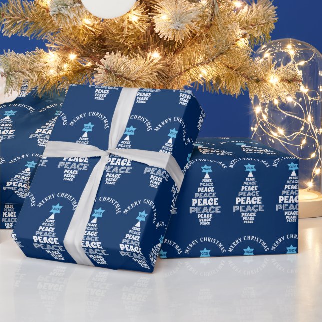 Anpassningsbarna Cute Jul Peace Träd, blå Presentpapper (Helgdagar)