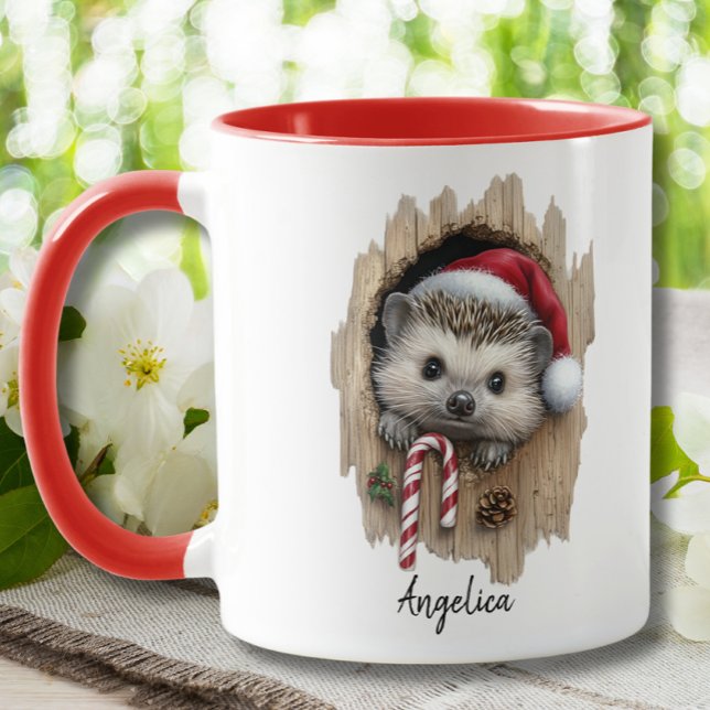 Anpassningsbarna Cute jul Peeking Hedgehog Santa H Mugg (Skapare uppladdad)