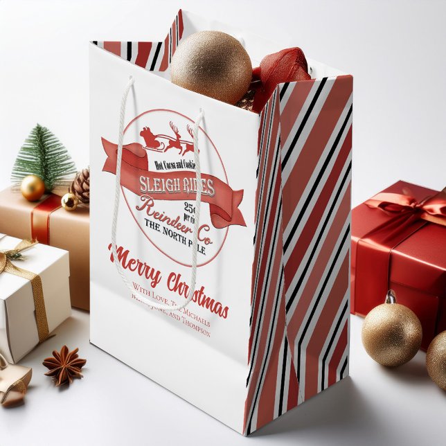Anpassningsbarna Cute Jul Red and White (Merry Christmas holiday gift bag with retro vintage style.)