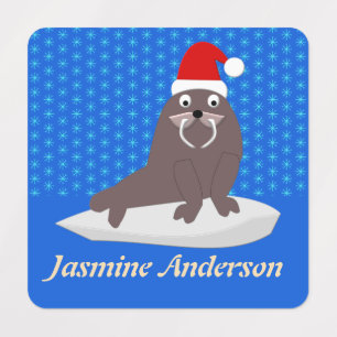Anpassningsbarna Cute jul Walrus och Snöflingor Klistermärke