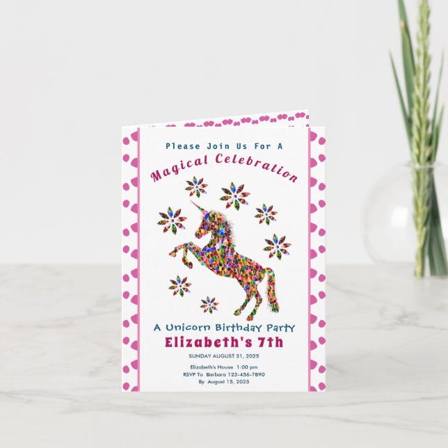 Anpassningsbarna Cute Magic Unicorn Glitter Birtha Inbjudan (Framsida)