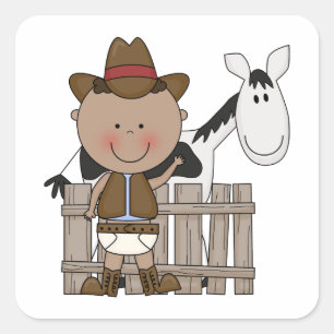 Anpassningsbarna Cute Pojke & Horse Pony Western Fyrkantigt Klistermärke