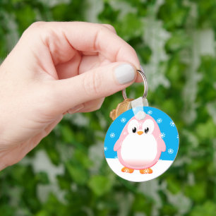 Anpassningsbarna Cute Rosa Penguin Tecknad Snö Fla Nyckelring