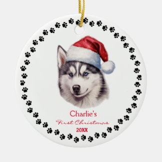 Anpassningsbarna Cute Siberian husky Hund Santa Ha Julgransprydnad Keramik