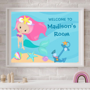 Anpassningsbarna Cute Sjöjungfru Beach Girl Välkom Poster