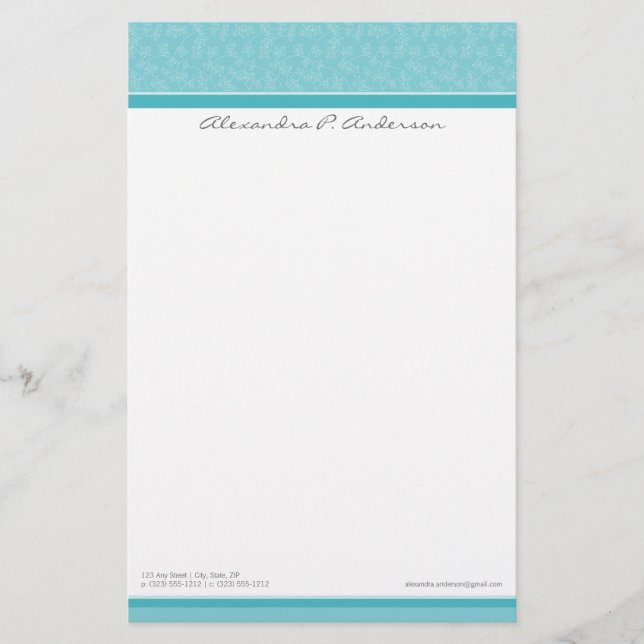 Anpassningsbarna  Designer Aqua Stationery för Ele Brevpapper (Framsida)