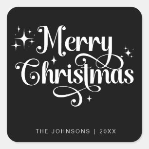 Anpassningsbarna Elegan Black God jul Retro Script Fyrkantigt Klistermärke