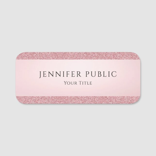 Anpassningsbarna Elegant för Glitter i Ro Guld-mal Namnbricka (Framsida)
