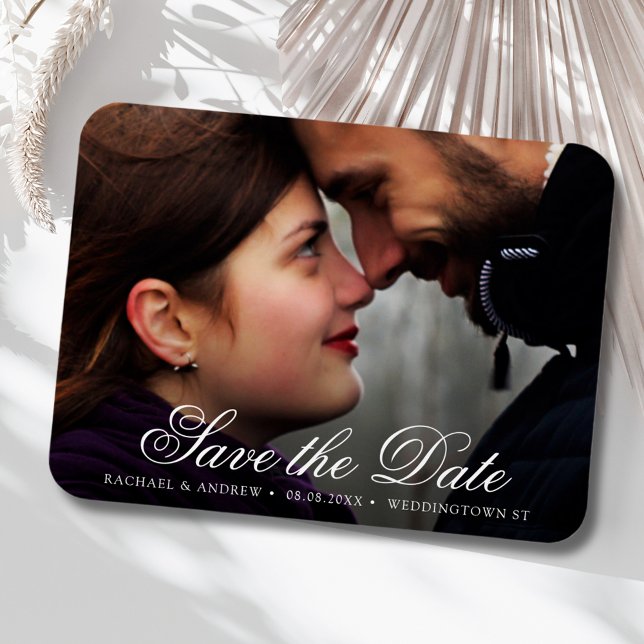 Anpassningsbarna elegant Skript Foto Spara datum B Magnet (Save the Date Wedding Photo Magnet)