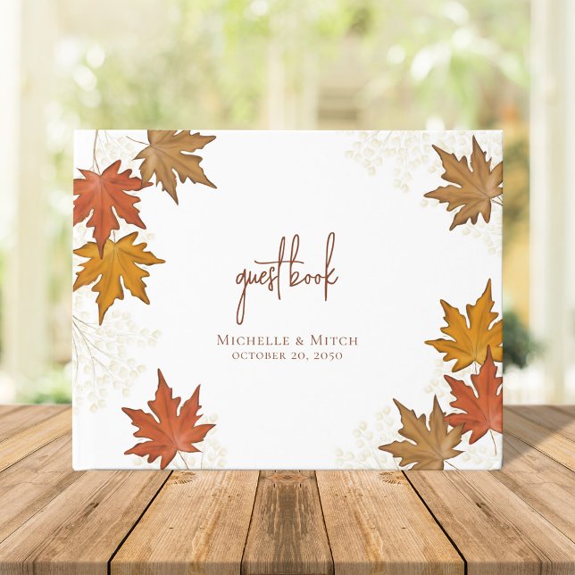 Anpassningsbarna Fall Wedding Watercolor Lövs Gästböcker (Fall Wedding guest book with watercolor leaves.)