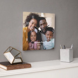 Anpassningsbarna Family Mor Far Son Dotter Photo Fyrkantig Klocka