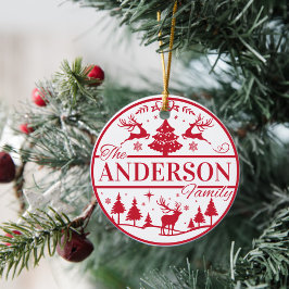 Anpassningsbarna Family Namn Red and White Classic Julgransprydnad Keramik