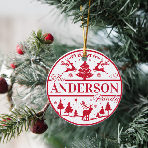 Anpassningsbarna Family Namn Red and White Classic Julgransprydnad Keramik
