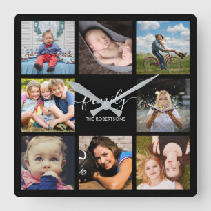Anpassningsbarna Family Photo Collage Black Fyrkantig Klocka