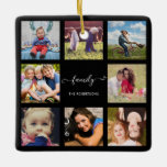 Anpassningsbarna Family Photo Collage Black Julgransprydnad Keramik<br><div class="desc">Lägg till 8 av dina favoritfoton till vårt klassiska,  svarta fotoornament för elegant. Lägg till ditt namn under familjen ord på framsidan och datumet på baksidan eller anpassa texten hur du vill.</div>