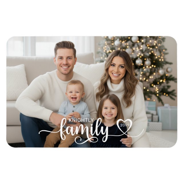Anpassningsbarna Family Script Photo Heart Namn Magnet (Horisontell)