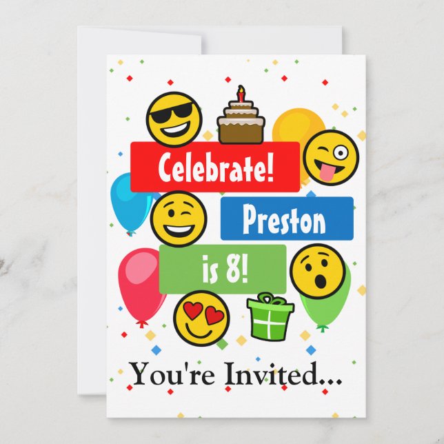 Anpassningsbarna Färgfyllda Emoji Födelsedagsfest  Inbjudningar (Framsida)