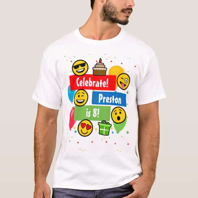 Anpassningsbarna Färgfyllda Emoji Födelsedagsfest  Tee Shirt (Framsida)