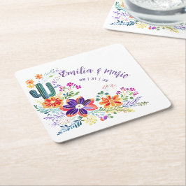 ANPASSNINGSBARNA FIESTA Cacti Folkart Flowers Underlägg Papper Kvadrat