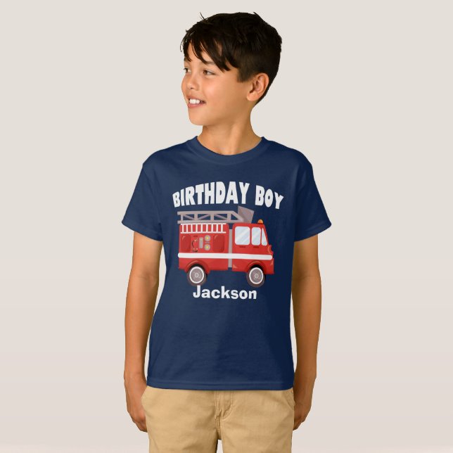 Anpassningsbarna Fire Lastbil Birdday Boy Tee (Hel framsida)