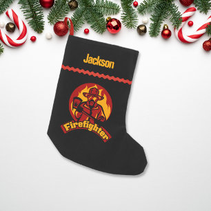 Anpassningsbarna Firefighter Black Red Guld Liten Julstrumpa
