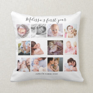 anpassningsbarna Flicka första år Fotokollage Gift Kudde