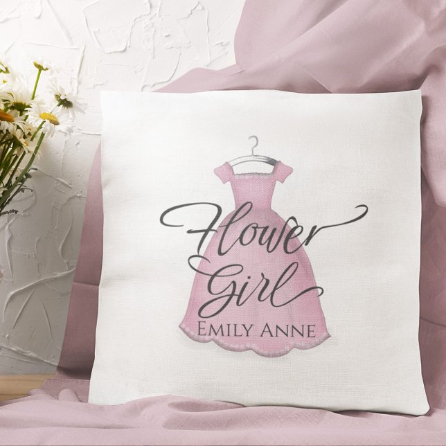 Anpassningsbarna Flower Girl Watercolor Rosa Dress Kudde (Skapare uppladdad)