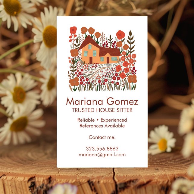 Anpassningsbarna för husvakten Sitta Garden Farmho Visitkort (Housesitter House Sitting Garden Farmhouse Custom Business Card
)
