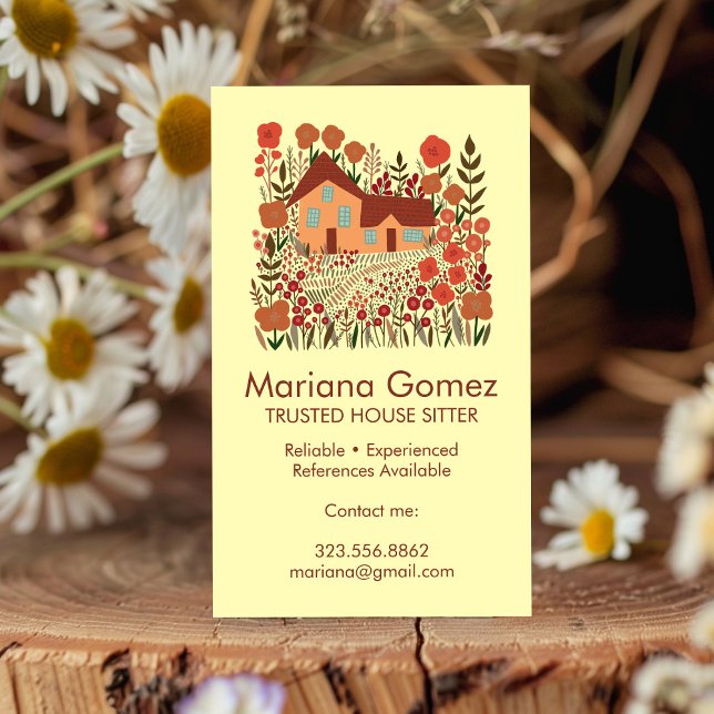 Anpassningsbarna för husvakten Sitta Garden Farmho Visitkort (Housesitter House Sitting Garden Farmhouse Custom Business Card
)