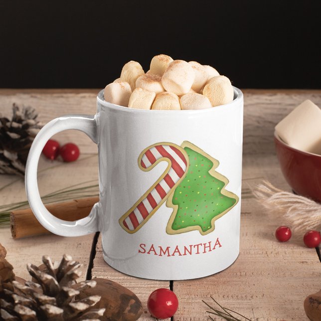 Anpassningsbarna för julklapp, Whimsical Cutout Co Kaffemugg (Christmas cookies whimsical watercolor colorful cute custom mug. )