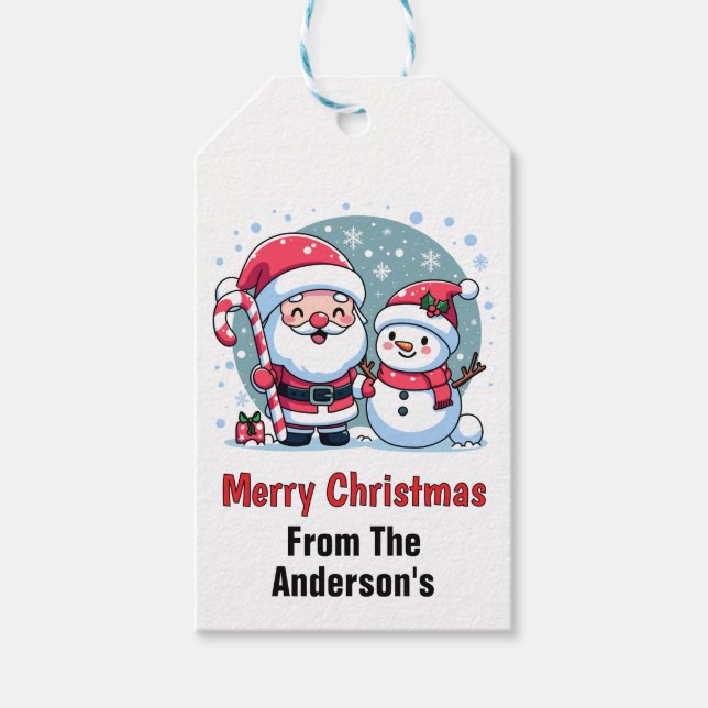 Anpassningsbarna för jultomten och Snögubbe Presentetikett (Framsidan)