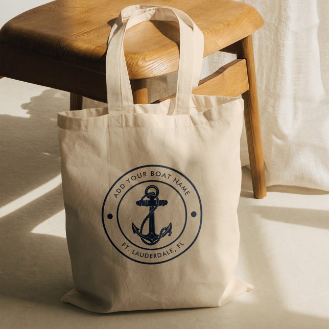 Anpassningsbarna för marschkryssning i Namn vid ma Tygkasse (Nautical Anchor Captain Sailor Navy Blue Boating Tote Bag)