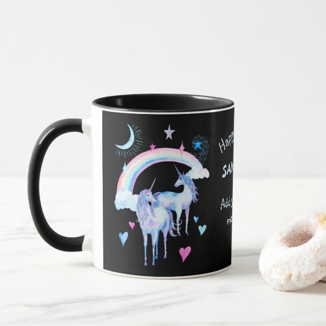 Anpassningsbarna för regnbåge och unicorns mugg (Med munk)