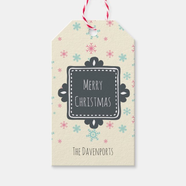 Anpassningsbarna för rosa och blått Snöflingor God Presentetikett (Framsidan)
