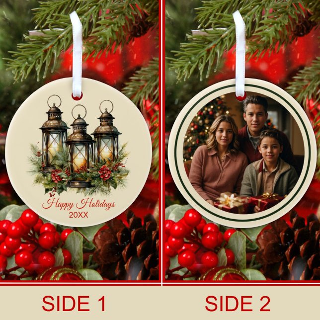 Anpassningsbarna Foto för glad helg-vinter-mönster Julgransprydnad Keramik (Skapare uppladdad)