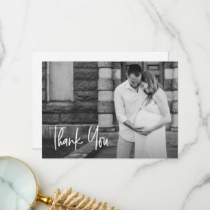 Anpassningsbarna Fotobabydusch i modern handstil Tack Kort