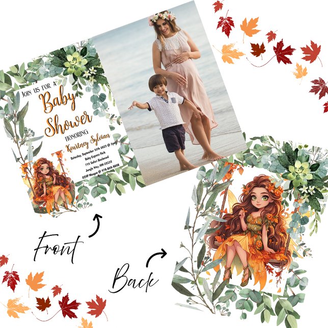 Anpassningsbarna Fotobabyskor för hösten Fairy Wat Inbjudningar (🍂✨ Autumn Fairy Watercolor Baby Shower Invitation – A Whimsical Fall Celebration! 🧚‍♀️)