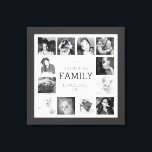 Anpassningsbarna Fotokollage för dina familjeminne Canvastryck<br><div class="desc">Anpassad arbetsytans vägggrafik skrivs ut med 12 av dina egna favoritfotografier som gränsar till ett anpassat textområde för familjens efternamn och fastställt datum. Perfektens gåva till familj eller vänner. Ser underbar ut med svarta och vita eller fullt. Fyrkantiga bilder med använda ger bäst resultat (underbart för bilder), men andra storlekar...</div>